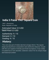India 5 Paise 1967 Square Coin